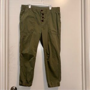 Free People Moss Green Canvas Cadet Button Fly Jogger Chino Pant Size Small